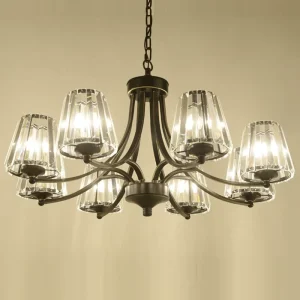 American Crystal Chandelier LED Black+Gold Adjustable Height Dimmable Luxury Modern Simplicity Pendant Light for Living Room