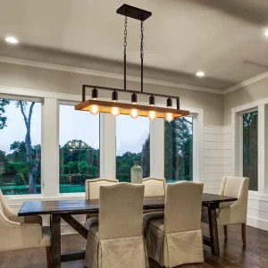 American Industrial Style Restaurant Pendant Light Black LED Iron and Solid Wood Bar Coffee Shop Lighting Fixture