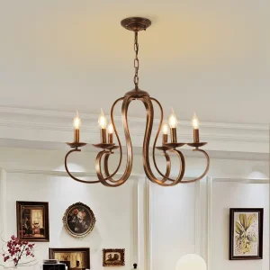 American Retro Farmhouse Metal Chandelier Industrial Hanging Light Iron Pendant Fixture LED Adjustable Height Middle Living Room