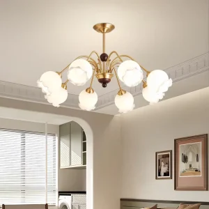 American Retro Luxury Flower Copper Gold LED Warm White Chandelier Pendant Light Middle for Living Room Ceiling Hanging