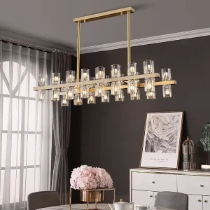 American Simple Crystal Chandelier Adjustable Height Big Size Living Room Kitchen Island Lighting Gold Pendant Lights