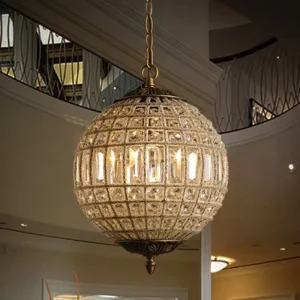 American Style Decoration Hotel Lobby Ceiling Luxury Vintage Crystal Bead Globe Chandelier