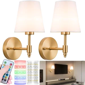 American Style LED Wireless Charging Dimmable Modern Wall Lamp with Canvas Cover Golden Finish for Bedroom and Living Room Decor