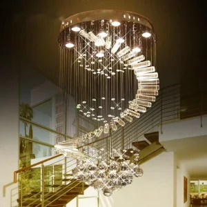 American Style Luxury Hotel Decorative K9 Crystal Hanging Stair Chandeliers Large Modern Villa Lobby Spiral LED Pendant Lights