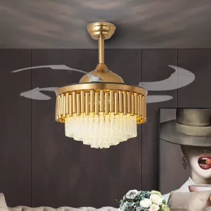 American Style Luxury LED Ceiling Fan Light Crystal Integrated for Bluetooth Home Use for Living Dining Room Voice Control