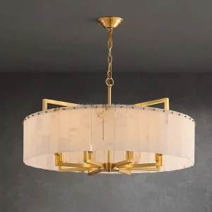 American Style Luxury Round Marble Chandelier Natural Alabaster Pendant Light for Villa Hotel Country