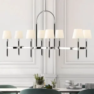 American Style Simple Retro LED Pendant Lamp Fabric Shade Linear Chandelier for Villa Living Room Restaurant Dining Room