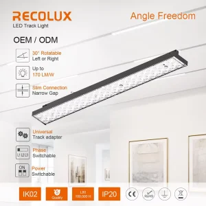 Angle Adjustable LED Linear Track Light 170lm/W Universal Track Adapter Mounted Linear Luminaire for Commercial Projects