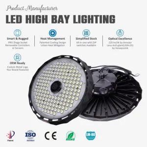 Annular Lens IP65 Factory Warehouse Industrial 32000lumen 100w 150w 200w 240W ufo Led High Bay Light with Zhaga Microwave Sensor