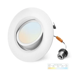 Architectural COB Adjustable Beam Angle 350D 30D Tilt 4 Inch 9W 120V 5CCT Dimmable Retrofit LED Pot Light