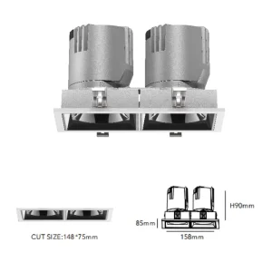 Architectural High CRI Anti glare UGR<19 Square Shape 15° 24° 36° 55° Double Heads Downlight Hotel Villa
