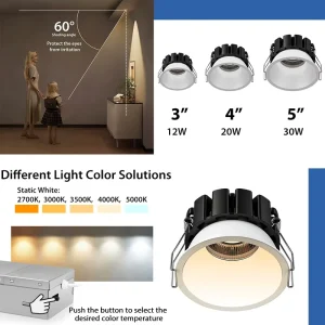 Architectural Lighting Commercial 5CCT Recessed Ceiling Downlight Dim to Warm Tunable White Airtight IC Rate ETL Lights
