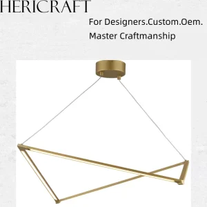 Architectural Triangle Frame Pendant Light Brushed Brass Minimal Frame LED Chandelier for Luxury Residential & Commercial Space