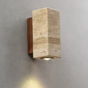 Architectural Yellow Travertine Wall Sconce Modern Cylinder Stone Sconce Luxury GU10 LED Hotel Corridor Light for Project