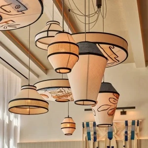 Artisan Multicolor Fabric LED Chandelier Pendant Light for Outdoor Veranda Bistrot Club Reception Hall