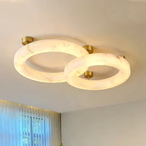 Artistic Alabaster Effect Stainless Steel LED Dual Ring Ceiling Light Cold White LED Modern Indoor Flush Mount Ceiling Lamp