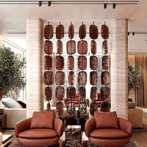 Artistic Metal Disc Room Divider Light Large Decorative Hanging Partition Fixture for High Ceiling Villa Commercial Space