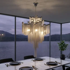 Artistic Originality Modern Luxury Wedding Wrought Iron Aluminum Tassel Chain Fringe Chandelier Pendant Light