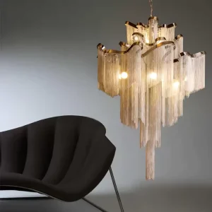 Artistic Originality Wedding Wrought Iron Aluminum Tassel Chain Fringe Chandelier Pendant Light