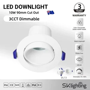 Australian downlight 10w aluminum dimmable embedded ceiling LENS 3CCT SAA CE commercial indoor lighting downlight home project