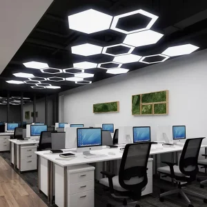 Auto Detailing Shop Garage Lighting Hexagonal Mesh Panel Ceiling LED Hanging Aluminum Lights for Barbershop Showroom