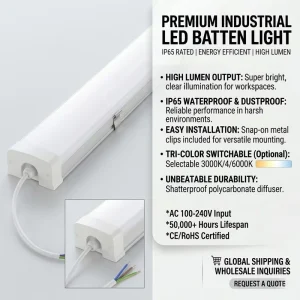 BD-80W-10 IP65 Waterproof LED Batten Light Slim Linear Tube Light Fixture 3000-6500K Color Temp 3-Year Warranty