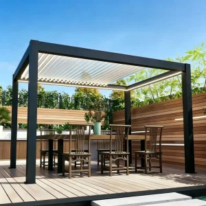 Balcony Terrace Pool Deck Shading Bioclimatic Pergola Semi Circular Sunshade Canopy Outdoor Dining Open Air Pavilion