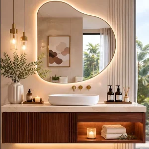 Bathroom Vanity Cabinet with Mirror Cabinet LED Light and Storage for Hotel and Commercial Projects Custom Made