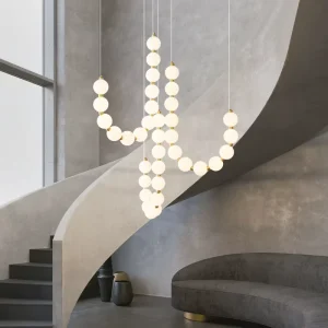 Beaded Chandelier with Acrylic Circles Pendant Light for Living Room Hotel Home Decor