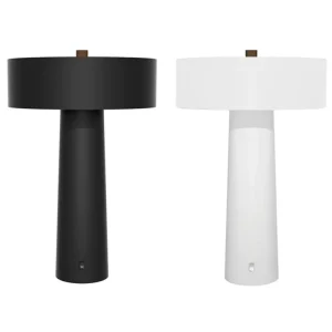 Bedroom Bedside Hotel Hospitality-Grade Hotel Lighting Matte Black & White Tapered Body Table Lamp with Drum Shade