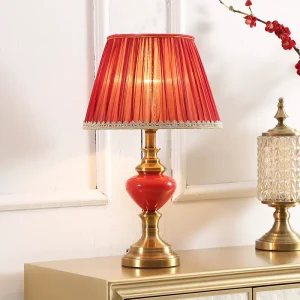 Bedroom Bedside Lamp Chinese Ceramic Lamp Red Festive Atmosphere Decoration Floor Table Lamp for Wedding