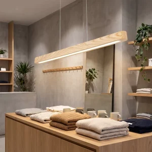 Beech Wood Hanging Pendant Lights 120cm Rounded Square Design for Retail Store Commercial Lighting