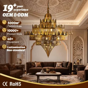 Bespoke Mosque Lighting Factory Custom Multi layer Iron Frame LED Chandelier for Islamic Restaurant Dining Room