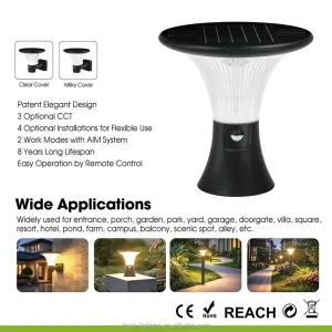 Big Size IP65 Waterproof Solar Garden Light with Remote Control 3 CCT for Outdoor Patio Yard Bollard Pillar