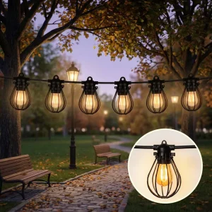 Bistro Cafe Commercial Outdoor String Lights LED Edison Bulb with Cage Waterproof Hanging Festoon Lights for Restaurant