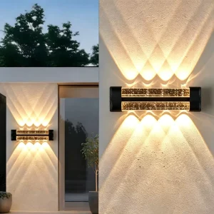 Black Aluminum Crystal LED Outdoor Wall Light 12W 14W 16W IP65 Waterproof AC85-265V Warm White Surface Mount Exterior Wall Lamp