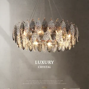 Black Crystal Chandelier Elegant Upscale Leaf Pendant Light Art Deco Ceiling Fixture for Living Room Bedroom