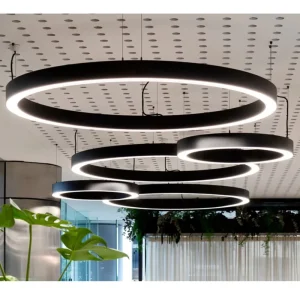 Black Finish Circle LED Hanging Light Large Aluminium Pendant Linear Luminaires for Office Dinning Room Ring Hanging Lamp
