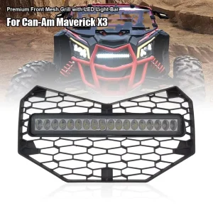 Black Front Mesh Grille with LED Light for Can Am Maverick X3