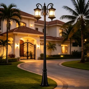 Black Garden Landscaping Waterproof Electric Garden Lights Outdoor Lighting Glass Lampshade Street Light Pole Lamp