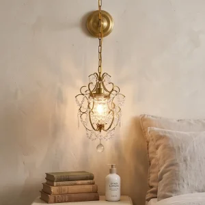 Black Gold Vintage Crystal Chandelier Metal Scroll Pendant Light for Residential Commercial Space