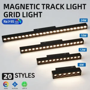 Black Grille Aluminum Modern Light RA95 48V Magnetic Track Light LED Rail Spotlight System for Office Use