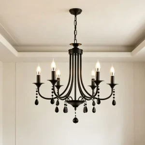 Black Iron Chandelier Adjustable 23.6 Inch Chain Pendants Lamp for Villa Dining Decor