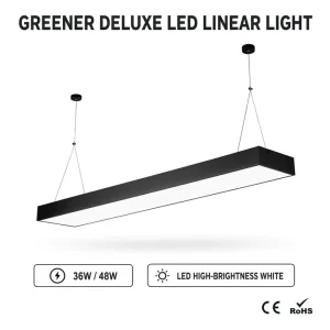 Black LED Linear Pendant Light 120cm Right-Angle Frame 36W 48W Suspended Hanging Office Ra80 5000K Lighting Fixture