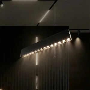 Black Long Linear Anti Glare Surface Grille Light Multi Head LED Spotlight for Office Hallway Retail Interior Decor