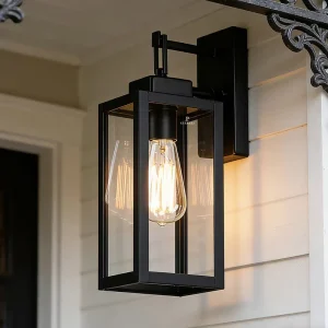 Black Outdoor Rectangular Lighting Retro Design Iron Sealed Doorway Decorative Wall Lamp Outdoor Sconce