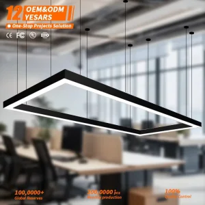 Black Rectangular Aluminum Profiles LED Linear Light Ceiling Suspension Wires Gym Office 6000K LED Linear Light