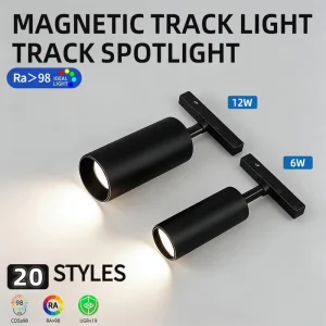 Black Track Lights Full Spectrum 98 Aluminum COB LED Magnetic Track Light System Recessed Focus Lamp Linear Spotlight
