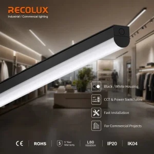 Black White Housing LED Batten Fitting 130 Degree Beam Linear Luminaire For Boutique And Gallery Lighting