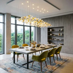 Blown Glass Leaf Customize Chandelier Modern Luxury Handcrafted Glass Pendant Light Hotel Lobby Atrium Project Lighting